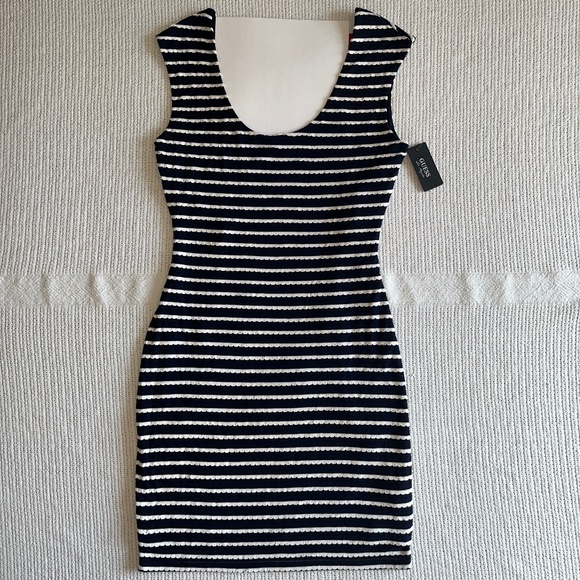 Guess Bodycon Navy Blue and White Striped Dress - Picture 2 of 11